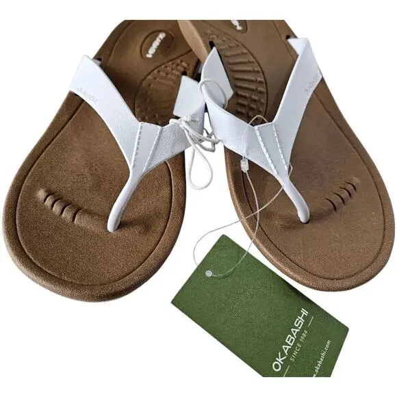 OKABASHI Breeze Women M 6.5 - 7.5 Supportive Thong Flip Flops Toffee & White NEW - Picture 4 of 7